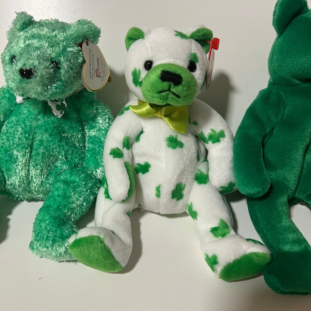 Ty Beanie Babies St Patricks Day Bear Lot Erin Shamrock‎ Clover Luck-e 6pc Set - Picture 6 of 16